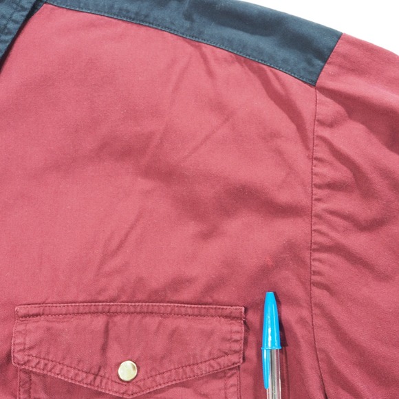 Wrangler Western Shirt Mens Extra Large Colorblock Burgundy Tan Blue Snap Front - Picture 4 of 9